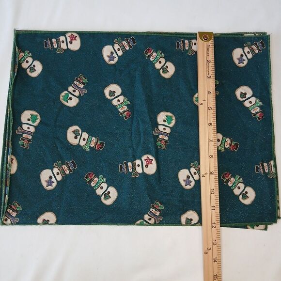 Handmade Placemats Christmas Fabric Glittery Snowmen Scatter Evergreen Set Of 6 - Picture 3 of 4